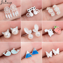 Load image into Gallery viewer, Jisensp Trendy Simulated Pearl Cat Stud Earrings for Women Minimalist Butterfly Whale Triangle Earings Jewelry Girls Party Brinc