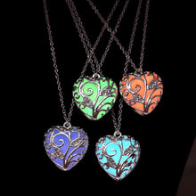 Load image into Gallery viewer, New Glow In The Dark necklace Chocker Hollow Heart Locket Glowing Stone Pendant Stainless Steel Chain Necklace For Women