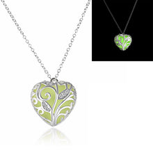 Load image into Gallery viewer, New Glow In The Dark necklace Chocker Hollow Heart Locket Glowing Stone Pendant Stainless Steel Chain Necklace For Women