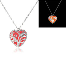 Load image into Gallery viewer, New Glow In The Dark necklace Chocker Hollow Heart Locket Glowing Stone Pendant Stainless Steel Chain Necklace For Women