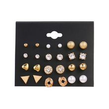 Load image into Gallery viewer, Minimalist Mixed Small Earrings Set Fashion Rhinestone Pearl Geometric Flower Heart Star Stud Earrings For Women Girls Jewelry