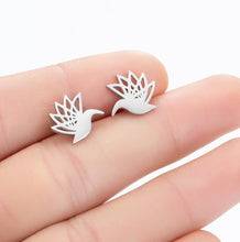 Load image into Gallery viewer, SMJEL Stainless Steel Geometric Earrings for Women Girls Minimalist Jewelry Heart Bird Ghost Umbrella Cat Volleyball Earing Stud