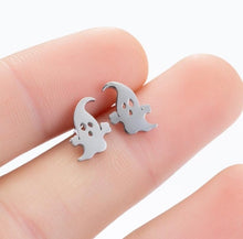 Load image into Gallery viewer, SMJEL Stainless Steel Geometric Earrings for Women Girls Minimalist Jewelry Heart Bird Ghost Umbrella Cat Volleyball Earing Stud