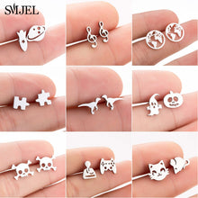 Load image into Gallery viewer, SMJEL Multiple Stainless Steel Stud Earrings for Women Girls Fashion Minimalist Skull Ghost Music Earrings Jewelry Punk Gifts