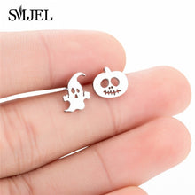 Load image into Gallery viewer, SMJEL Multiple Stainless Steel Stud Earrings for Women Girls Fashion Minimalist Skull Ghost Music Earrings Jewelry Punk Gifts