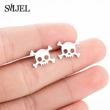 Load image into Gallery viewer, SMJEL Multiple Stainless Steel Stud Earrings for Women Girls Fashion Minimalist Skull Ghost Music Earrings Jewelry Punk Gifts