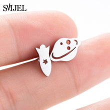 Load image into Gallery viewer, SMJEL Multiple Stainless Steel Stud Earrings for Women Girls Fashion Minimalist Skull Ghost Music Earrings Jewelry Punk Gifts