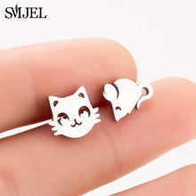 Load image into Gallery viewer, SMJEL Stainless Steel Mickey Stud Earrings for Women Girls Minimalist Fox Cat Hedgehog Earings Jewelry Animal Accessories Gifts