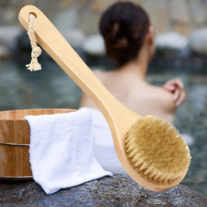 Natural Bristle Middle Long Handle Wooden Scrub Skin Massage Shower Body Bath Brush Round Head Bath Brushes Bathroom Accessories