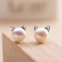 Load image into Gallery viewer, Jisensp Trendy Simulated Pearl Cat Stud Earrings for Women Minimalist Butterfly Whale Triangle Earings Jewelry Girls Party Brinc
