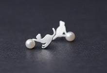 Load image into Gallery viewer, Jisensp Trendy Simulated Pearl Cat Stud Earrings for Women Minimalist Butterfly Whale Triangle Earings Jewelry Girls Party Brinc

