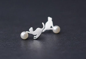 Jisensp Trendy Simulated Pearl Cat Stud Earrings for Women Minimalist Butterfly Whale Triangle Earings Jewelry Girls Party Brinc