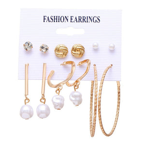 Minimalist Mixed Small Earrings Set Fashion Rhinestone Pearl Geometric Flower Heart Star Stud Earrings For Women Girls Jewelry