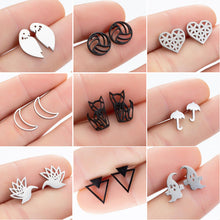Load image into Gallery viewer, SMJEL Stainless Steel Geometric Earrings for Women Girls Minimalist Jewelry Heart Bird Ghost Umbrella Cat Volleyball Earing Stud

