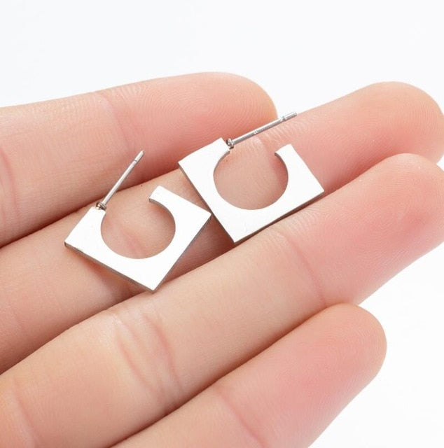SMJEL Stainless Steel Geometric Earrings for Women Girls Minimalist Jewelry Heart Bird Ghost Umbrella Cat Volleyball Earing Stud