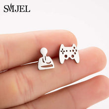 Load image into Gallery viewer, SMJEL Multiple Stainless Steel Stud Earrings for Women Girls Fashion Minimalist Skull Ghost Music Earrings Jewelry Punk Gifts
