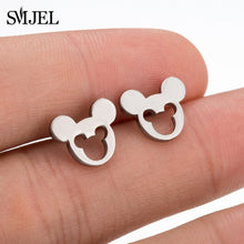 Load image into Gallery viewer, SMJEL Stainless Steel Mickey Stud Earrings for Women Girls Minimalist Fox Cat Hedgehog Earings Jewelry Animal Accessories Gifts
