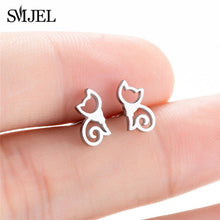 Load image into Gallery viewer, SMJEL Stainless Steel Mickey Stud Earrings for Women Girls Minimalist Fox Cat Hedgehog Earings Jewelry Animal Accessories Gifts
