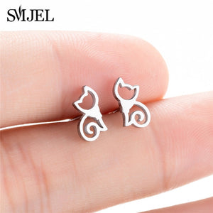 SMJEL Stainless Steel Mickey Stud Earrings for Women Girls Minimalist Fox Cat Hedgehog Earings Jewelry Animal Accessories Gifts