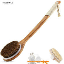 Load image into Gallery viewer, TREESMILE Exfoliating Wooden Body Massage Shower Brush Natural Bristle Bath Brush SPA Woman Man Skin Care Dry Body Brush D40
