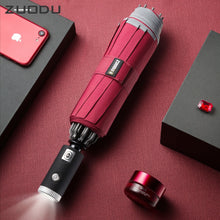 Load image into Gallery viewer, ZUODU Automatic Reverse Umbrella Men Led Luminous Windproof Folding Business Strong Umbrella Rain Men Car High Quality Umbrellas
